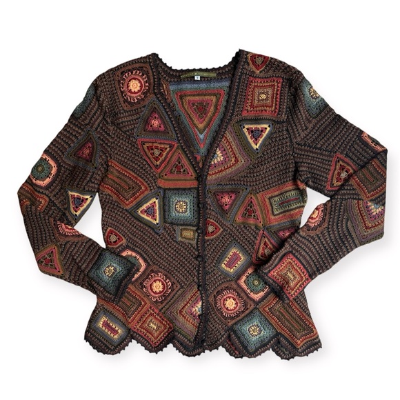 Peruvian Connection Sweaters - Peruvian Connection Granny Square Patchwork Cardigan Sweater Small Pima RARE